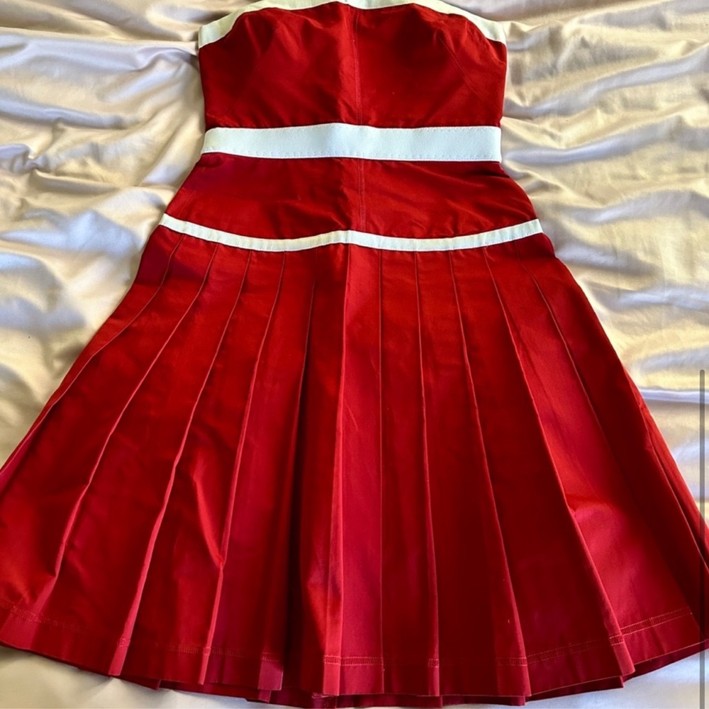 Dolce & Gabbana Red Strapless Dress with White Bands - Picture 4 of 5